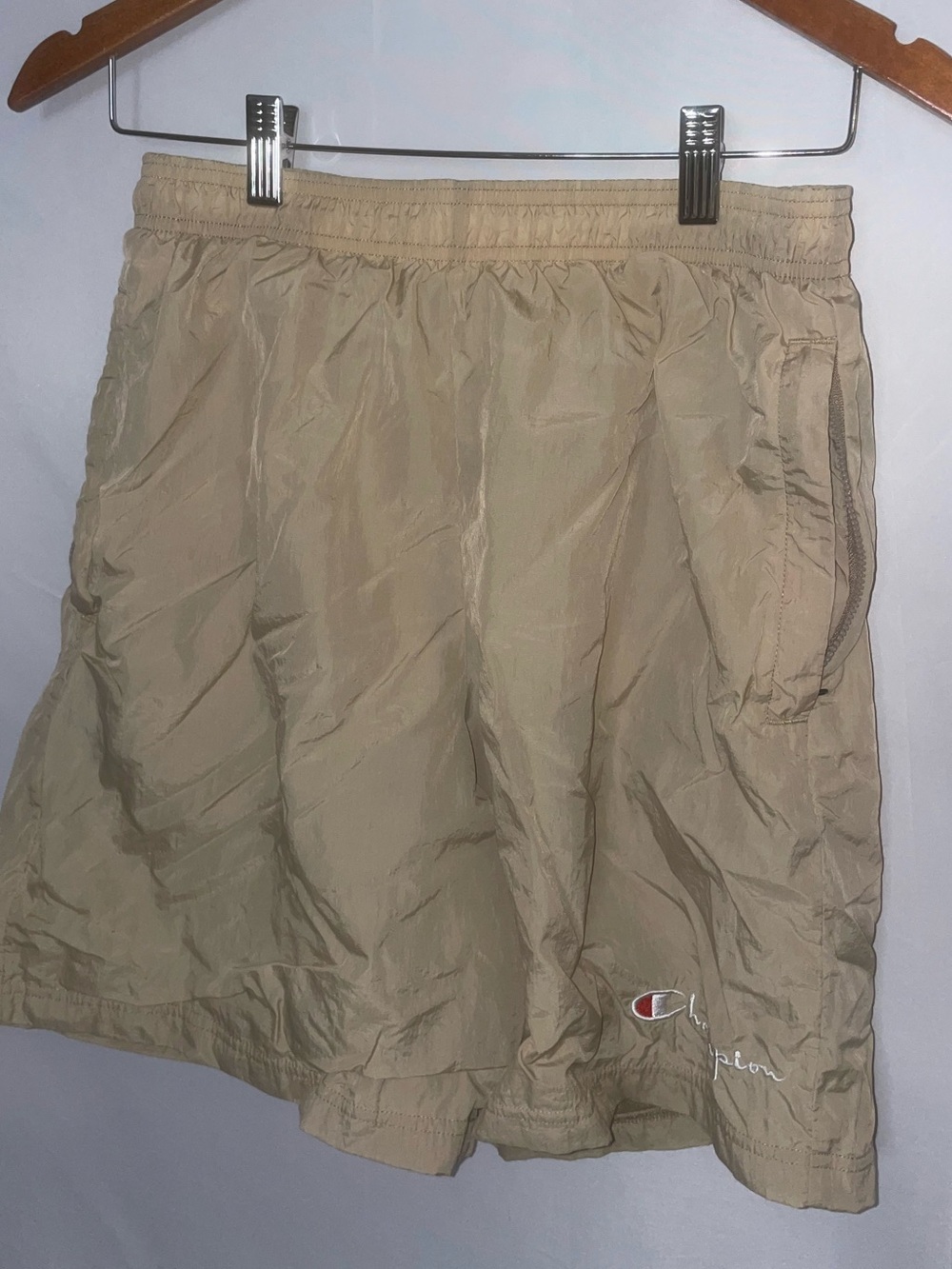 Champion Khaki Athletic Shorts with Elastic Waist wind breaker material